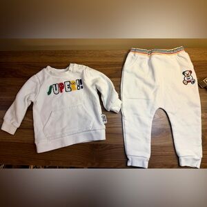 HBC Stripes 12-18 month Cream 2pc Sweatsuit